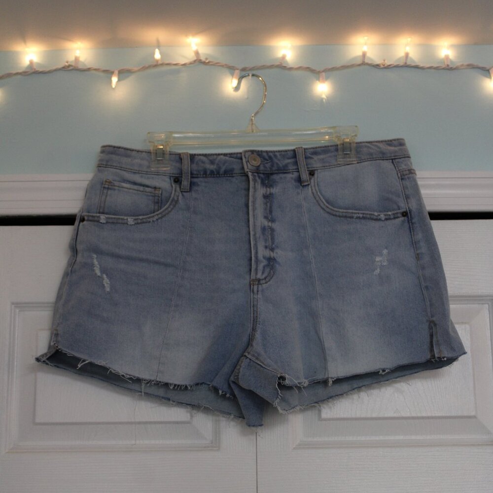 No Boundaries (NOBO): Light Wash Blue Distressed Denim Shorts